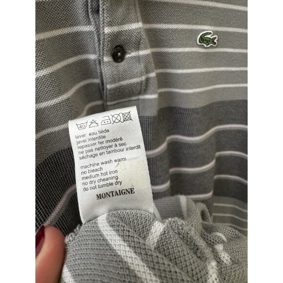 Lacoste Striped Polo Shirt XL Gray White Croc Logo - Picture 7 of 9